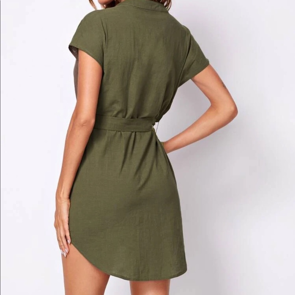 Curved hem dress with belt